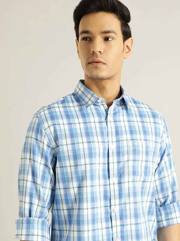 Indian Terrain Men Checkered Blue Shirt